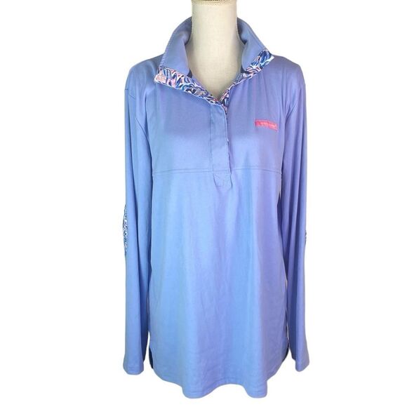 SIMPLY SOUTHERN Wm’s Sz XL Blue Leaf Button Abstract Elbow Pads Pullover Shirt - Picture 1 of 5